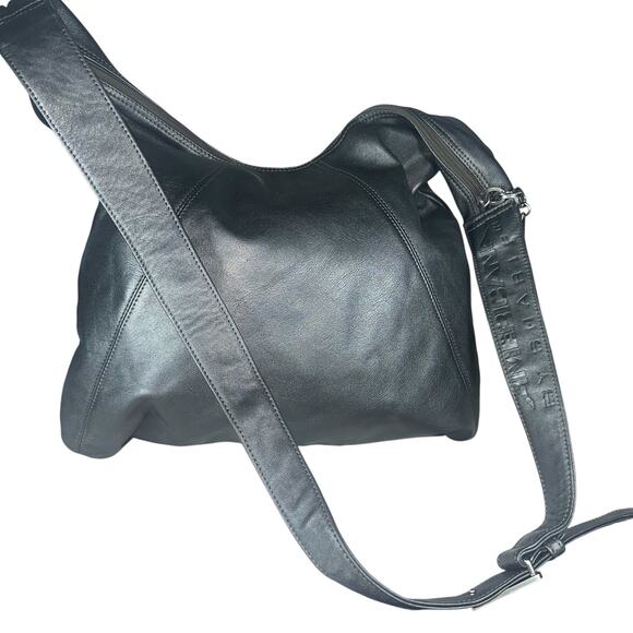 Americana by Sharif Metallic Gray Leather Shoulder Crossbody Bag Slouchy Chic - Picture 8 of 16